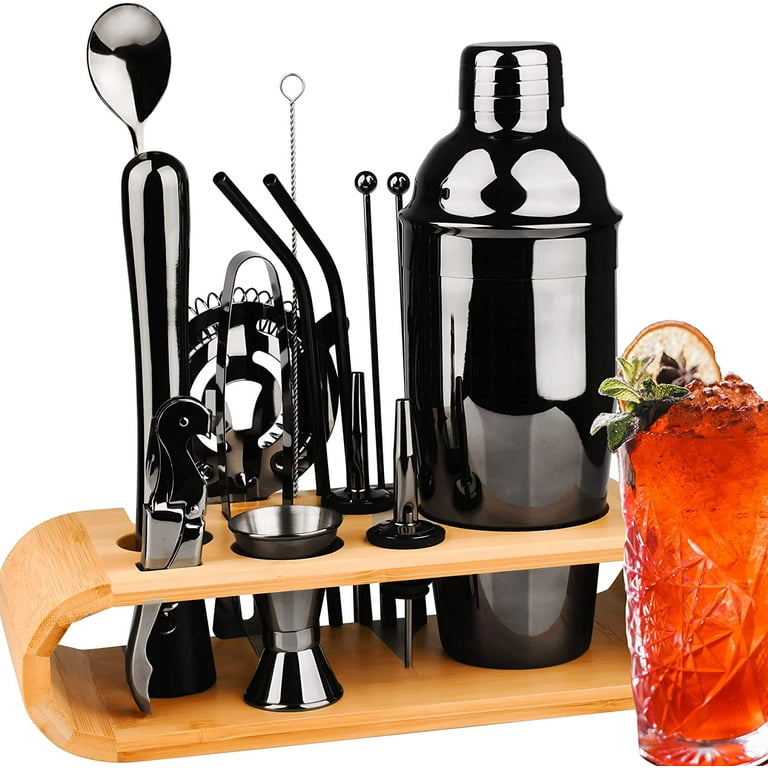 Sishynio Cocktail Shaker Set Bar Bartender Kit - 13+pcs Cocktail Set Bar  Tools Set Bar Kit Cocktail Kit for The Home Bartending Kit Black with  Bamboo Stand & Drink Recipe. 
