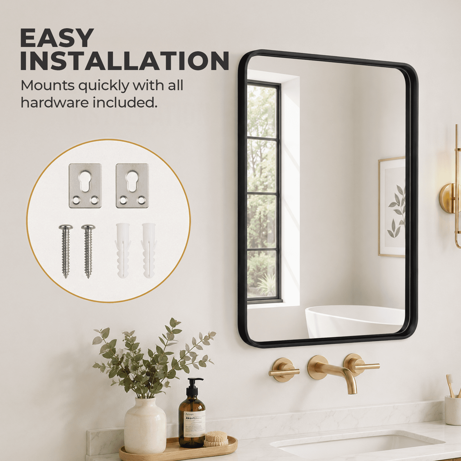 Alvantor Metal Framed Rectangular HD Wall Mirror with Tempered Glass and Rust Resistance
