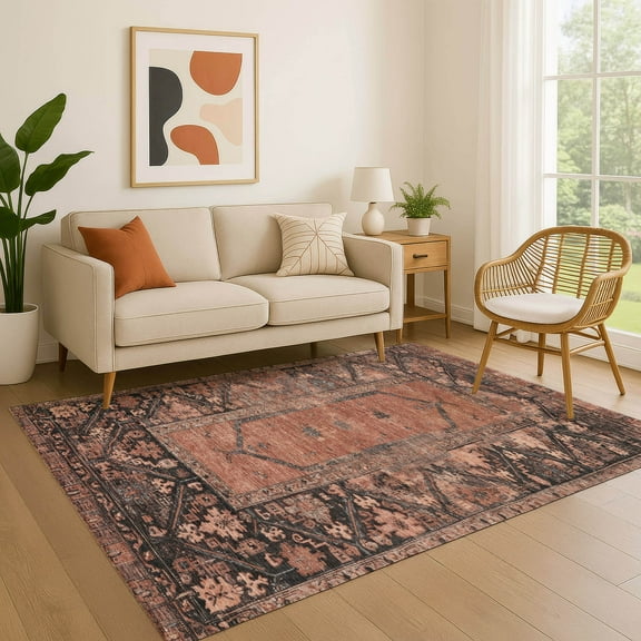 Addison Rugs Mayfield Premium Machine Washable Traditional Global Terracotta Rectangle Rug, 10' x 14'