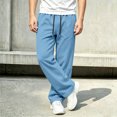 thumbnail image 6 of Xaqiouau Boys Wide Leg Sweatpants Loose Fit Casual Pants with Side Seam Detail Elastic Waist Drawstring Full Length Trousers Kids Everyday Sportswear Light Blue 10-11Years, 6 of 8