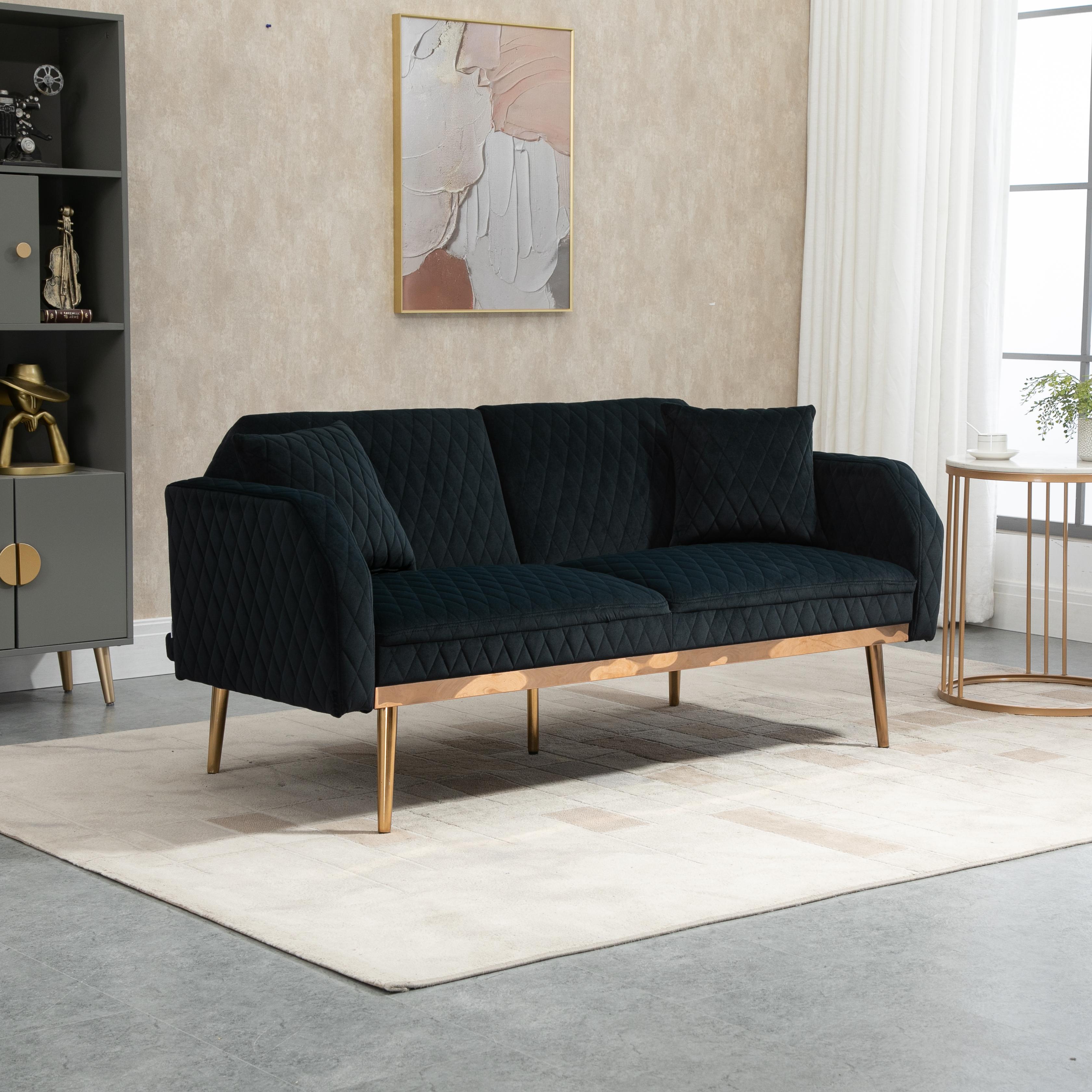 66" Accent Sofa,Mid Century Modern Velvet Fabric Couch,Convertible