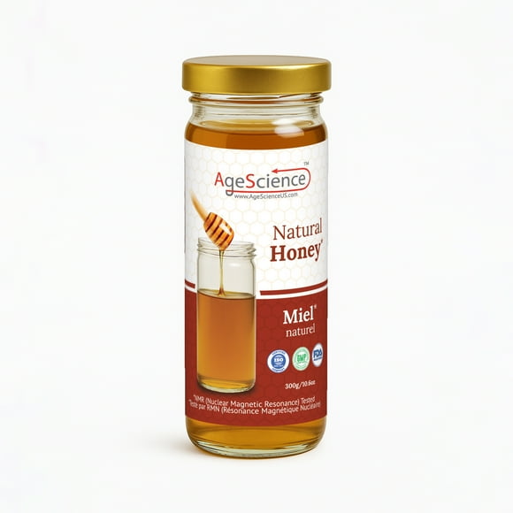 AgeScience Natural Honey, GMP Certified, Miel in Glass Jar - 300 Grams (10.6OZ)