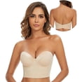 thumbnail image 2 of AOMPMSDX Women's Front Side Buckle Lace Edge Without Steel Ring Movement Seamless Gathering Adjustment Yoga Sleep Large Bra Beige 90B, 2 of 7