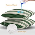 thumbnail image 4 of Throw Pillow Covers 18x18 Inch Set of 2, Dark Green Striped Waterproof Outdoor Pillow Covers, Traditional Geometric Lines Art Beige Decorative Cushion Pillowcases for Couch, Sofa, Bed, Garden, Patio, 4 of 9