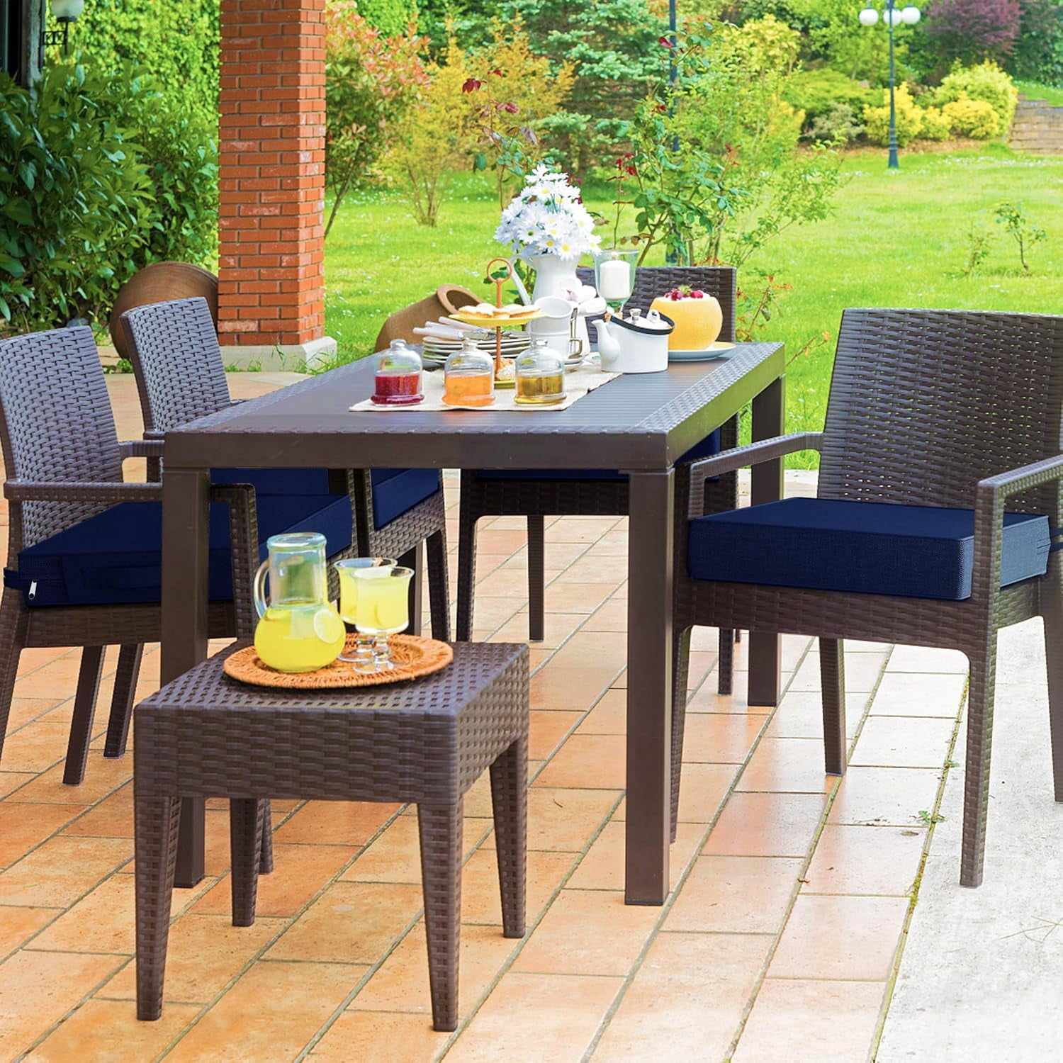 21x21 Memory Foam Outdoor Chair Cushions Waterproof 4 Inch Extra Thick Patio Seat Pads for Furniture Navy Blue Set of 2