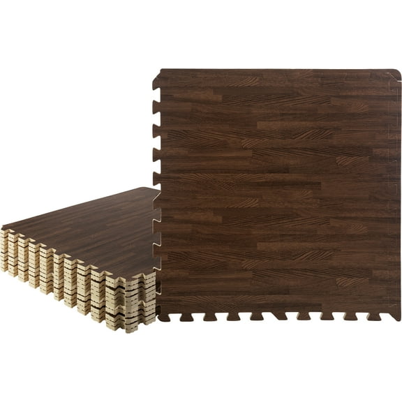 Stalwart Dark EVA Foam Floor Tiles Woodgrain Puzzle Mats, 48 Sq ft Coverage 12 Piece
