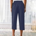 thumbnail image 5 of Outfmvch Linen Capri Pants for Women Summer Beach Vacation Beach Pant Palazzo Pants Gauze Pants Yoga Capris with Pockets Cotton Linen Pants Loose Flowy Pants Plus Size Trousers Navy S-3XL, 5 of 5