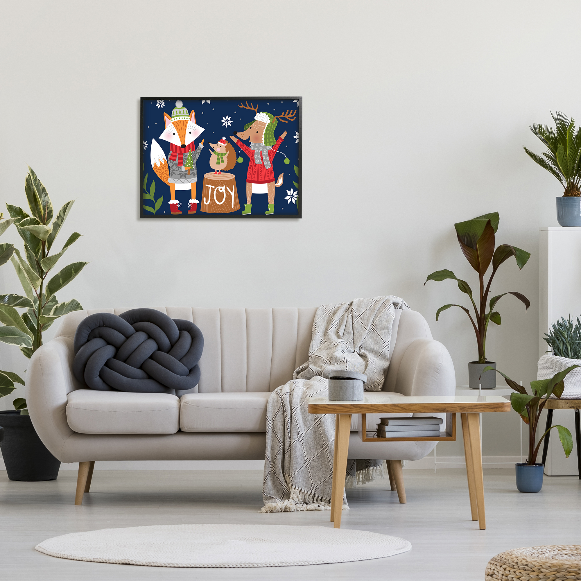Stupell Industries Snowy Winter Woodland Animals Adorable Fox Reindeer Hedgehog Animals & Insects Painting Black Framed Art Print Wall Art, 24 x 30