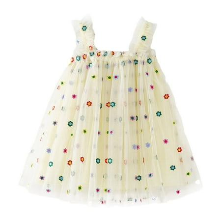 

Girls Dresses Toddler Dress Toddler Girls Sleeveless Embroider Tulle Holiday Party Dress Dance Party Princess Floral Dresses Clothes Summer Outfits Yellow 80