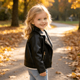 thumbnail image 5 of GYRATEDREAM Toddler Girls Faux Leather Motorcycle Jacket Lapel Zip Up Biker Coat Kids Fall Outerwear, 2-8Y, 5 of 7