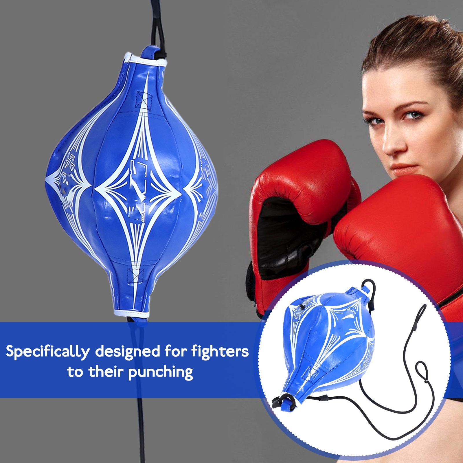 WEUVEB Blue Boxing Bag Double End Ball for Workout with Reinforced Seams and Balanced Accurate Rebounds