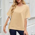 thumbnail image 5 of Vynhevius Womens Sweatshirts Crew Neck Raglan Short Sleeve Ribbed Hem Solid Loose Casual Pullover Tops, 5 of 9