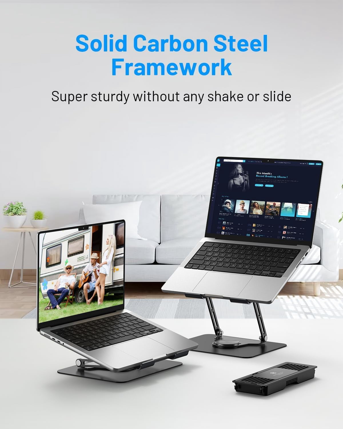 Laptop Cooling Pad with Detachable Fan & Thermoelectric Cooler, Adjustable Height Angle, 360 Rotation Base, Carbon Steel Framework, Ultra-Quiet Super Sturdy for up to 15.6”