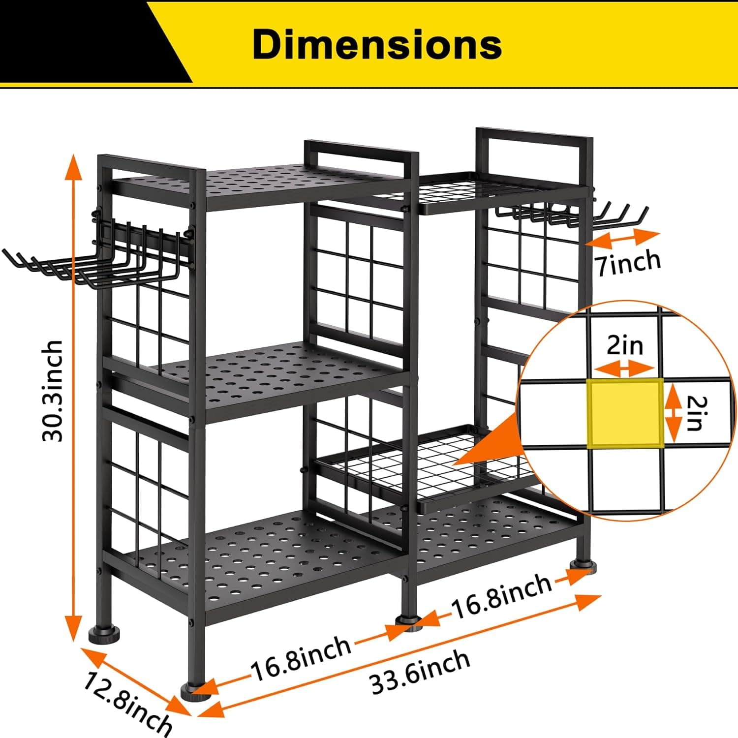 6 Tier Garden Tool Organizer, Garage Storage and Organization, Metal Yard Tools Storage Rack, Heavy Duty Garden Tool Organizer for Garage, Yard, Patio, Shed, Indoors and Outdoors, Black