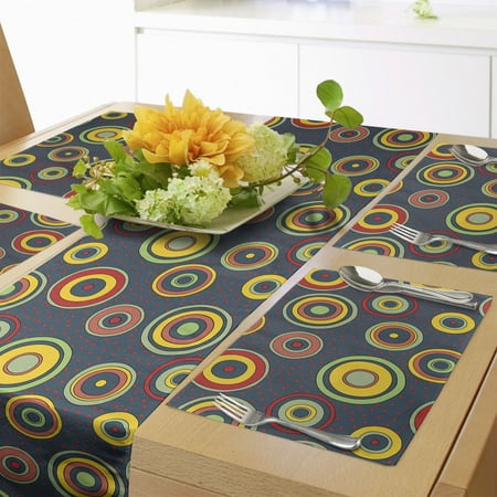 

Yellow and Green Table Runner & Placemats Psychedelic Circles Pattern on a Background of Polka Dots Set for Dining Table Placemat 4 pcs + Runner 14 x72 Dark Teal and Multicolor by Ambesonne