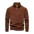 thumbnail image 2 of safuny Loose Fleece Tops for Men Fashion Solid Color Pullover Quarter Zipper Stand Collar Shirts Relaxed Outwear Casual Sweatshirts Long Sleeve Tees Fall Brown L, 2 of 5
