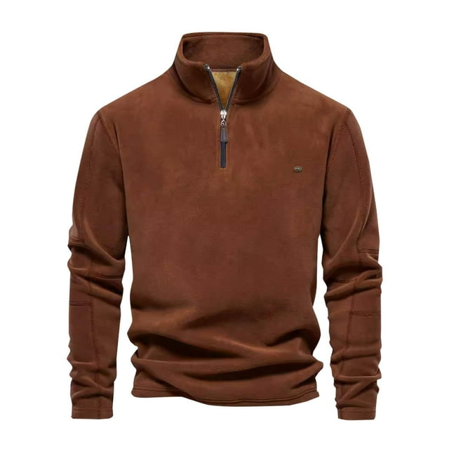 pstuiky Camisas de manga larga abrigadas para hombre, Suéter informal de moda para hombre, color liso, con cremallera, manga larga y cuello alto. Tops de talla grande para hombre s
