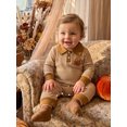 thumbnail image 4 of RUINIXCW Newborn Baby Boy Thanksgiving Outfit Infant Baby Boy Fall Winter Clothes Waffled Knit Stripe Romper Turkey Embroidered Buttons Long Sleeve Bodysuit Jumpsuits, 4 of 9