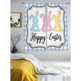 thumbnail image 3 of Happy Easter Sheer Curtains 63 Inch Length 2 Panels Set Window Treatments, Colorful Rabbits Cartoon Blue Plaid Rod Pocket Semi Curtains for Living Room/Bedroom/Kitchen Décor, 104"W x 63"L, 3 of 7