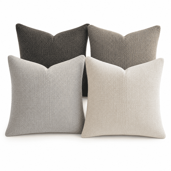 PLERISE Pack of 4 Chenille Throw Pillow Covers, 18 x 18 inches, Neutral Soft Decorative Cushion Covers for Couch, Sofa, Bedroom, and Living Room