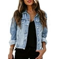 thumbnail image 1 of ORUYROP Sidefeel Women Distressed Washed Long Sleeve Shacket Raw Hem Ripped Jackets, 1 of 7