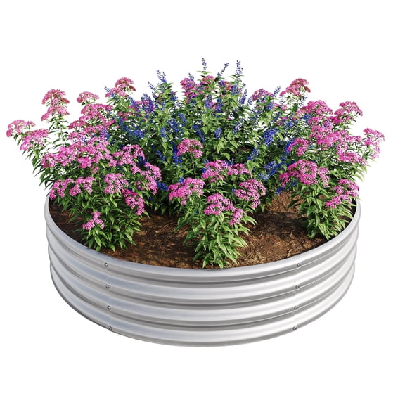 Galvanized Metal Planter Box, 2PCS 47.24"x11.4" Tall Round Outdoor Raised Garden Bed, Silver Backyard Patio Planter Raised Beds for Flower, Herbs, Fruits