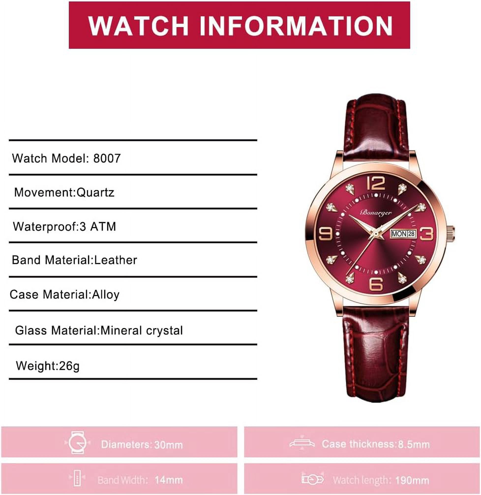 Leather Women Watches Ladies Dress Analog Quartz Date Classic Luminous Leather Strap 3ATM Waterproof Female Wrist Watch