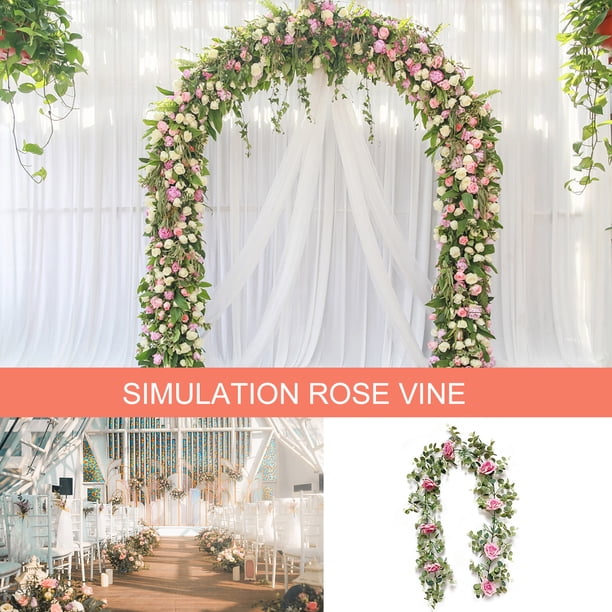Guirnalda de vid de flores falsas, rosa artificial para fiesta de boda (rosa de 6.1 pies)