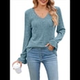 thumbnail image 1 of Blusas de Larga para Mujer, Holgadas, Elegantes, con Encaje y Cuello en V, Informales y Modernas para Usar con Leggings, Moda de Otoño Azul S, 1 of 10