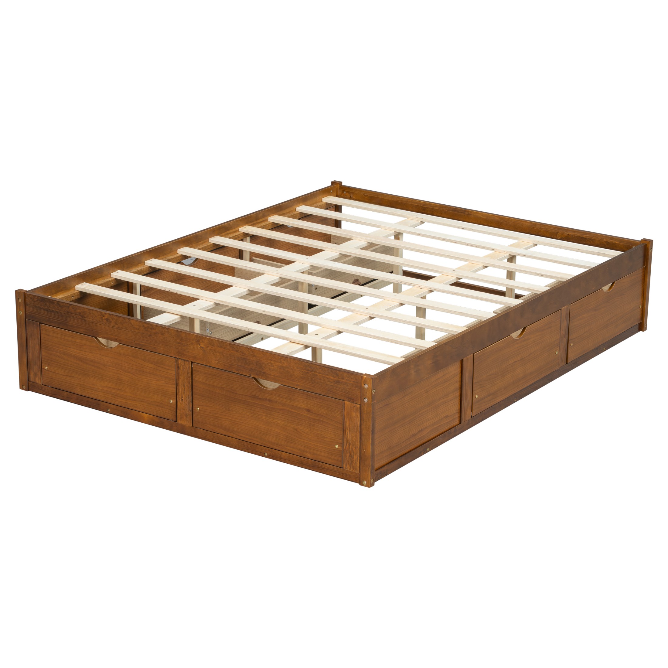 Aukfa Queen Size Bed Frame with 6 Storage Drawers, Farmhouse Captain Platform Bed, Walnut