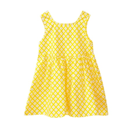 

nsendm Imported Dresses Children Kid Infant Toddler Baby Girls Print Plaid Floral Girls Short Sleeve Dresses Yellow 12-18 Months