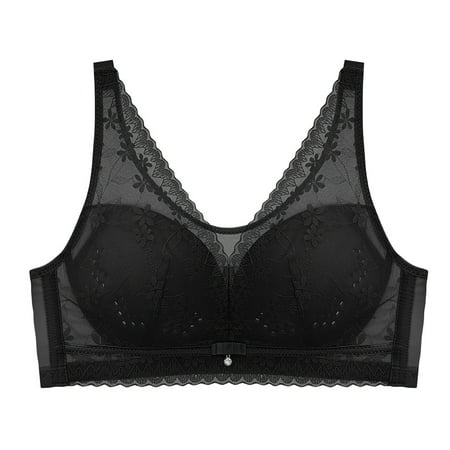 Gnurob Saving Women s Lace No Underwire Bra Full Coverage Push Up Bralette Beauty Back Smoothing Bras Padded Wireless Bralettes Deals 02-Black 40/90CD