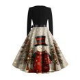 thumbnail image 7 of Women's Fashion Round Casual Slim Fit Christmas Print Large Swing Long Sleeve Dress, V-Neck, Holiday Print, Retro Style, Party Wear, Flare Hem,Khaki,S, 7 of 7