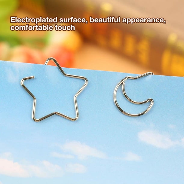 10 Clips De Papel, Clip De Papelería, 10 Clips De Papel Con Revestimiento De Plástico, Galvanoplastia, Estrella Y Luna, Clips Divertidos Para Marcar Libros, Clip Dorado
