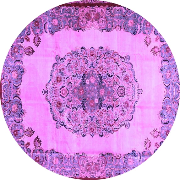 Ahgly Company Indoor Round Medallion Purple Traditional Area Rugs, 4' Round