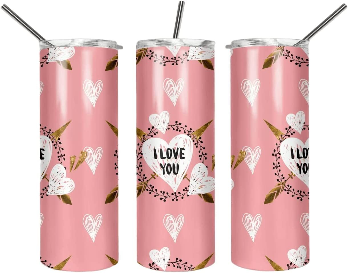 SILICONE HEART TUMBLER WITH STRAW - Pale pink