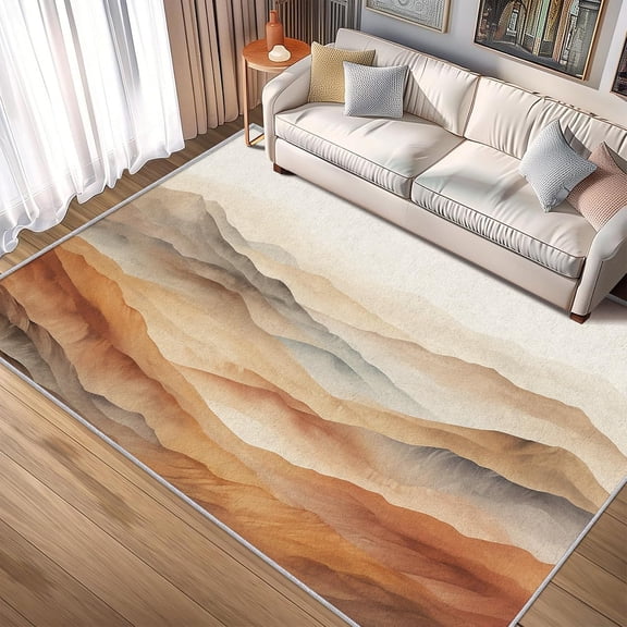 Abstract Mountain Landscape Area Rugs, Warm Brown Nature Carpet, Washable Non Slip Low Pile Soft Rug for Living Room Bedroom Dining Room Decor Mat 2x3ft