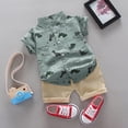 thumbnail image 2 of PEASKJP Boy Toddler Clothes Baby Boy Summer Clothes Mamas Boy Embroidered Waffle Knit Short Sleeve T-Shirt Shorts Set Toddler Striped Outfit (Gray,18-24 Months), 2 of 3