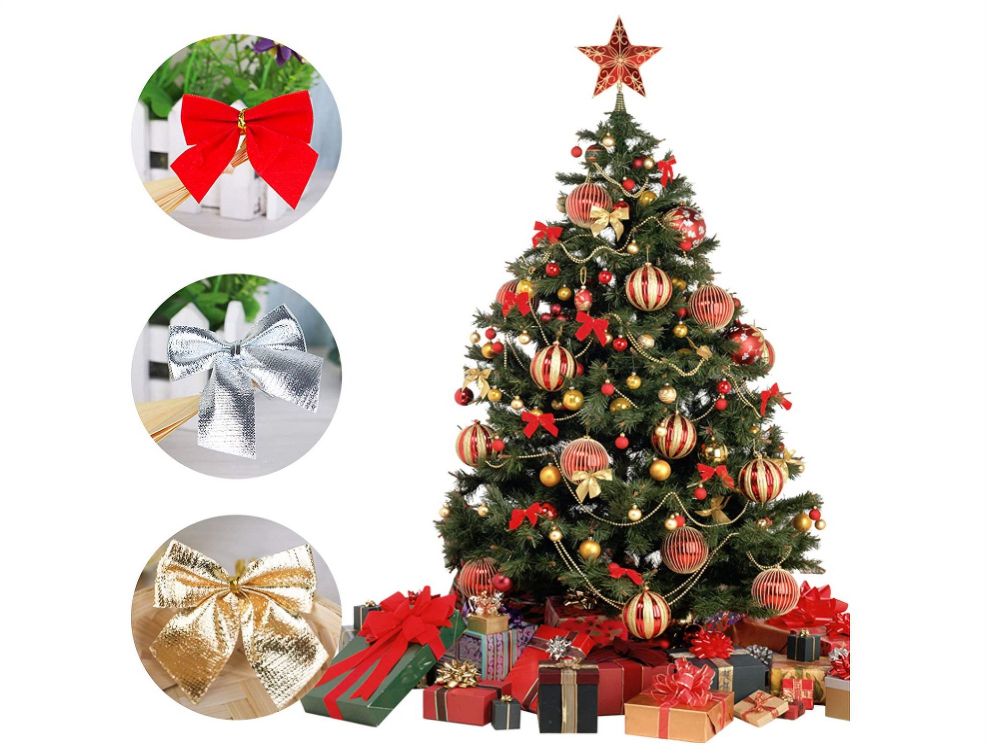 Topboutique 72 pcs Christmas Tree Bows Ornament Red Bows Christmas  Decorations,Christmas Bows for Presents Wrapping Craft Supplies,Mini Ribbon  Bows