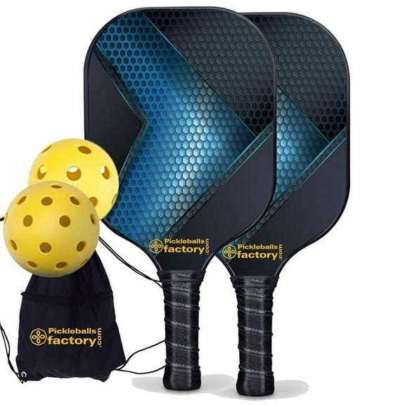 Pickleball Factory PB0009-4-C Pickleball Starter Set - Hexagon Grids Usapa Pickleball Paddles, Portable Pickleball Set, Carbonfiber Graphite