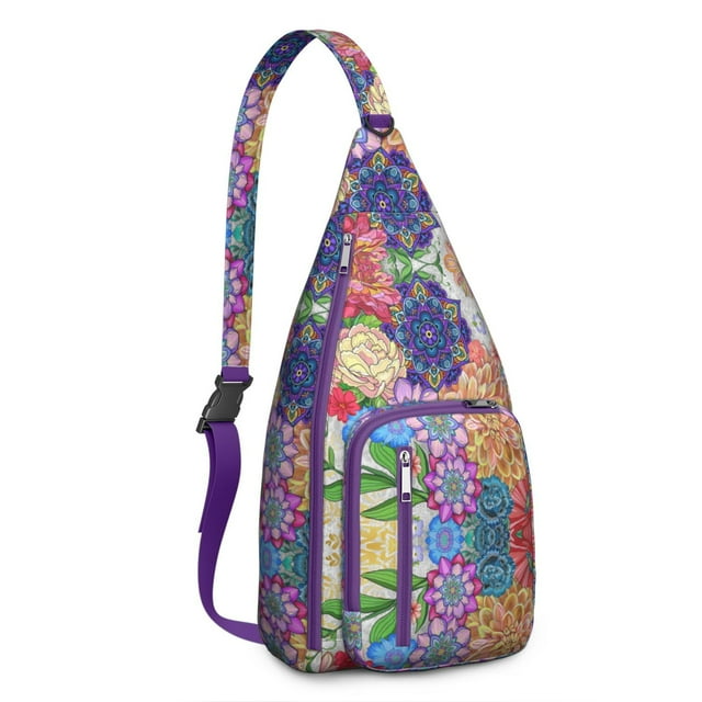 Floral Vintage Sling Backpack - Hippie Boho Shoulder Bag, Multi-Pocket Travel Daypack
