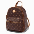 thumbnail image 2 of Claire's Brown Status Backpack with Love and Heart Icons, Zip Pocket Front, Adjustable Strap, Zipper Closure, Measures 8" W x 10" H x 4" D, 2 of 4