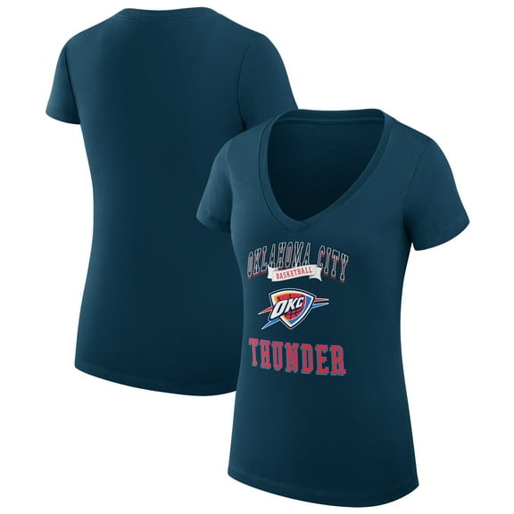 Women's G-III 4Her by Carl Banks Navy Oklahoma City Thunder Super-Slim Fit Lightweight Team Logo V-Neck T-Shirt