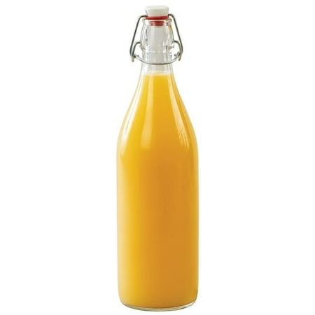 Cal Mil Wire - Cal Mil 3674-34 32 oz Clear Glass Bottle with Wire Bail Swing Top Lid - 3.25 dia. x 12.5 in.