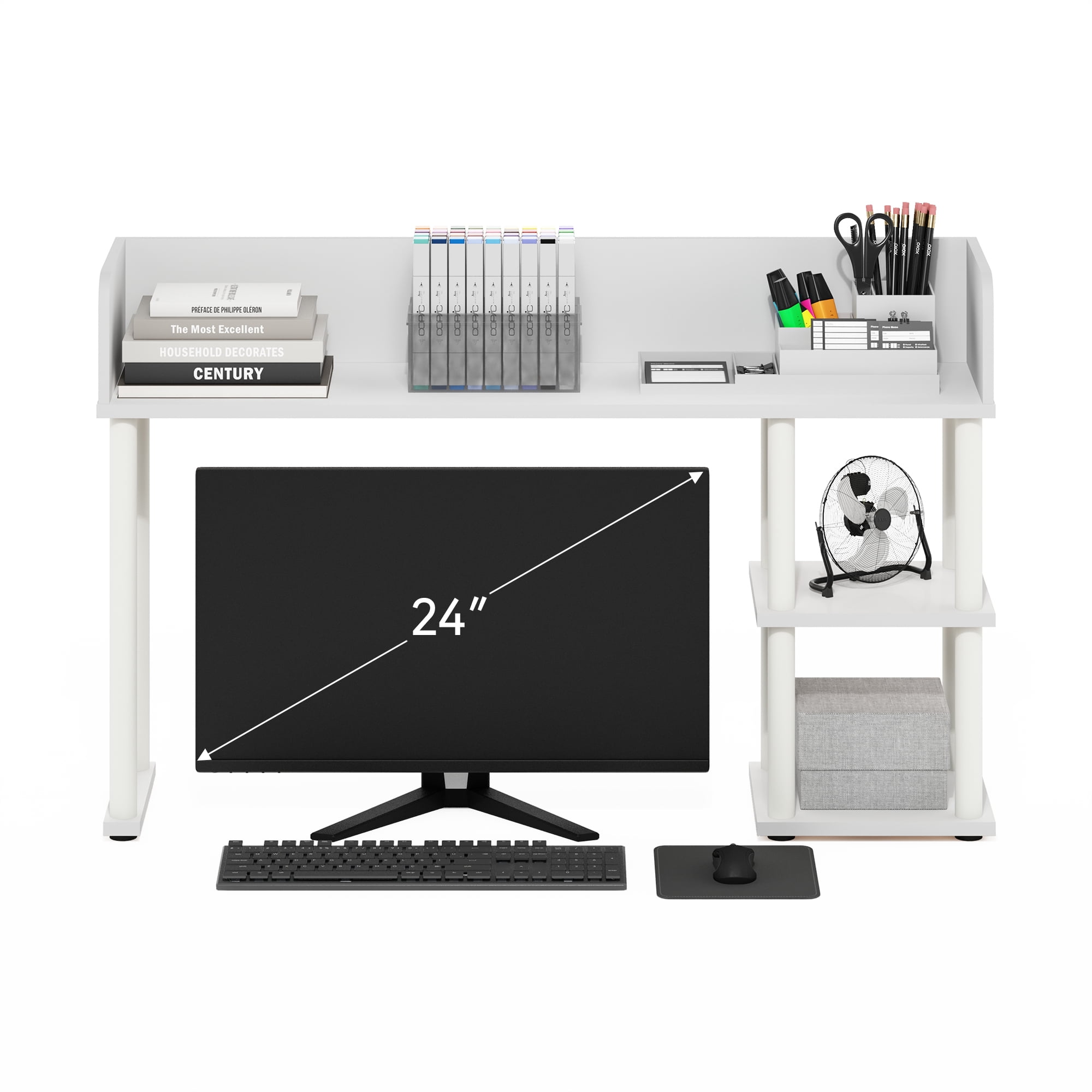 Furinno Classic Desktop Bookshelf Storage Hutch in Desk Organizer White/White