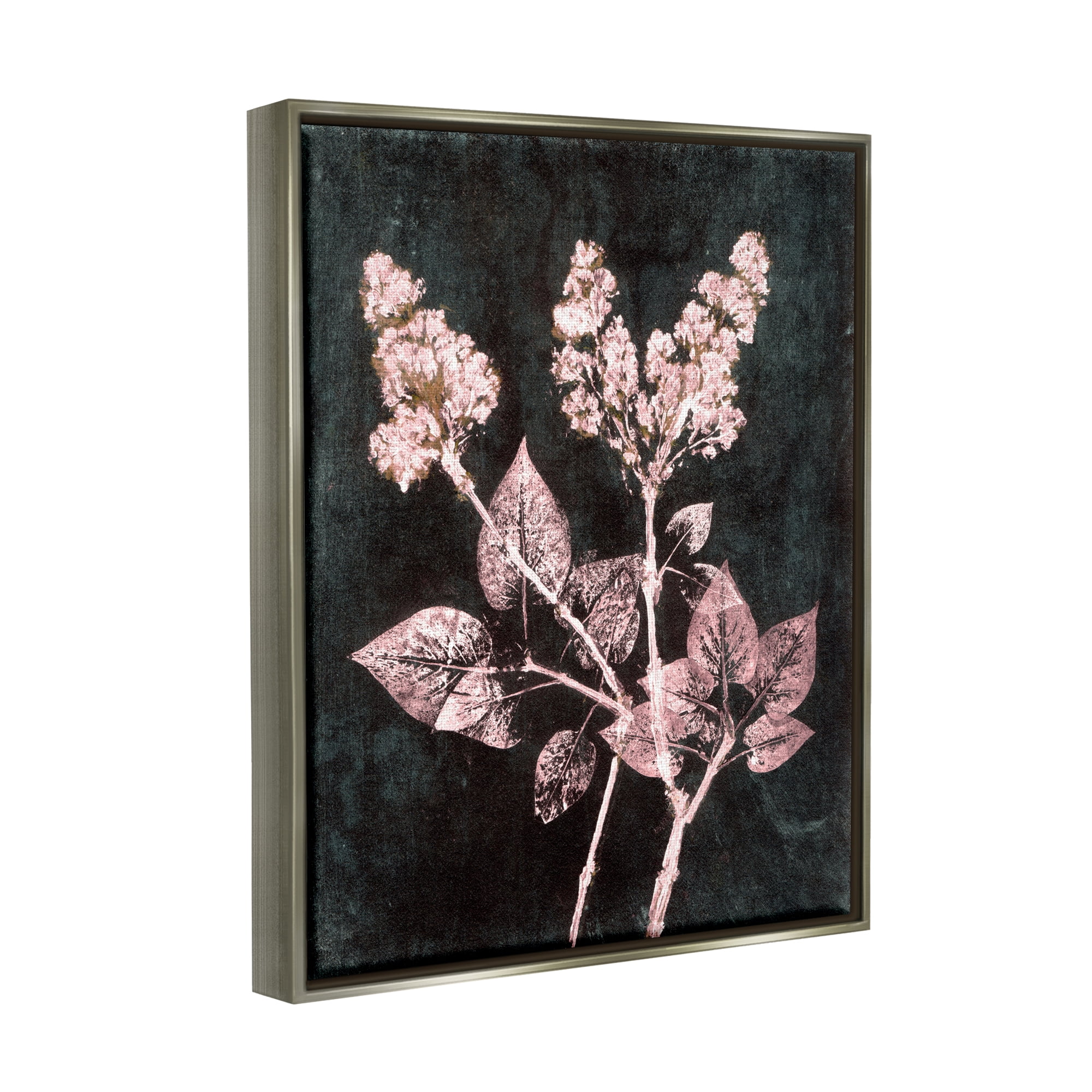 Stupell Industries Abstract Lilac Plant Botanical & Floral Painting Gray Floater Framed Art Print Wall Art, 17 x 21