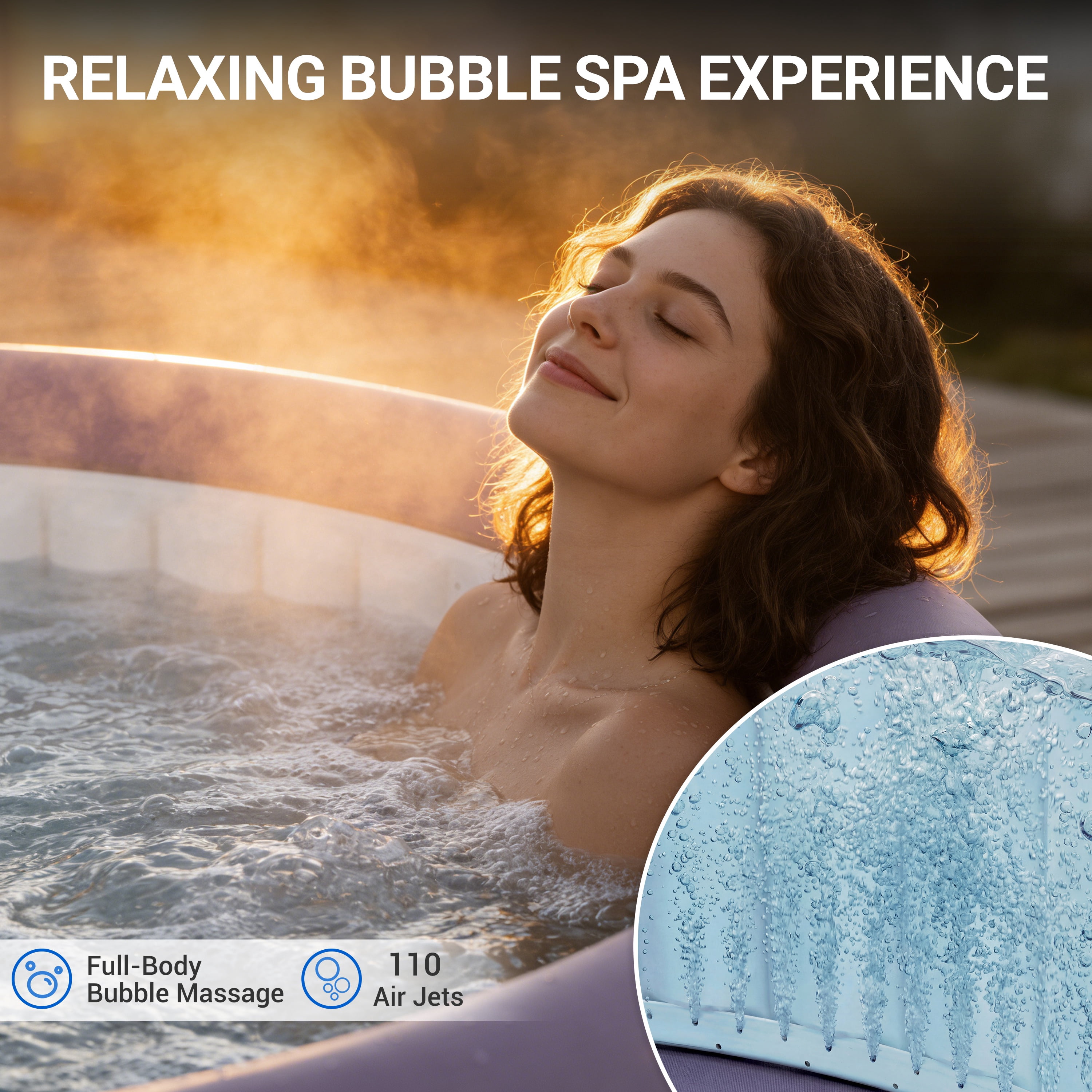 Segmart Inflatable Hot Tub for 2-4 People, Portable Outdoor Spa w/Built-in Pump, Home Spa Tub w/ 110 Bubble Jets, Heating & Filtration System, Includes Cover, Ground Mat & 2 Cup Holders