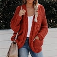 thumbnail image 5 of Ediodpoh Women Casual Solid Crochet Sweater Cardigan Loose Long Sleeve Pocket Long Coat Cardigan Sweaters for Women Orange L, 5 of 7