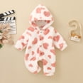 thumbnail image 2 of Unisex Newborn Baby Fuzzy Hooded Romper, Multiple Colors Available, Soft Warm Bear Heart Pattern One Piece Jumpsuit, Infant Long Sleeve Snap Bodysuit for Fall Winter Daily Wear Size 0-12 Months, 2 of 7