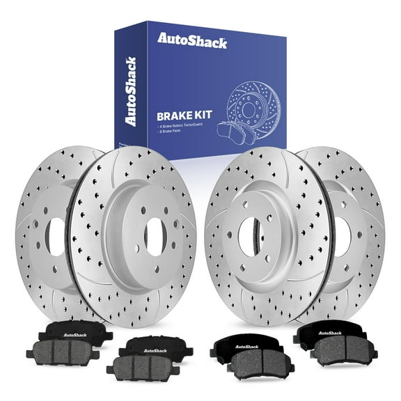 AutoShack Front & Rear Drilled & Slotted Brake Rotors Premium Ceramic Brake Pads | Replacement for 2009-2014 2016-2020 Nissan Maxima 3.5L V6 FWD | Silver Coated | 12-PC Brake Kit | TurboGuard